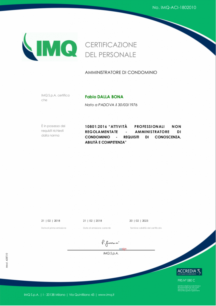 Certificazione IMQ, certificazione del personale